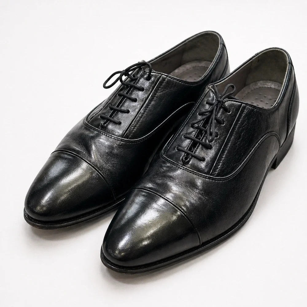 Stacy Adams Black Leather Cap Toe Oxford Shoes Mens 10.5M Lace Up‎